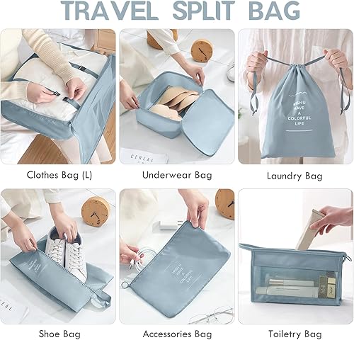 Miniatura 5 de Juego de 8 cubos de embalaje para viajes, organizadores de equipaje para accesorios de viaje, organizador de bolsas de viaje para equipaje,