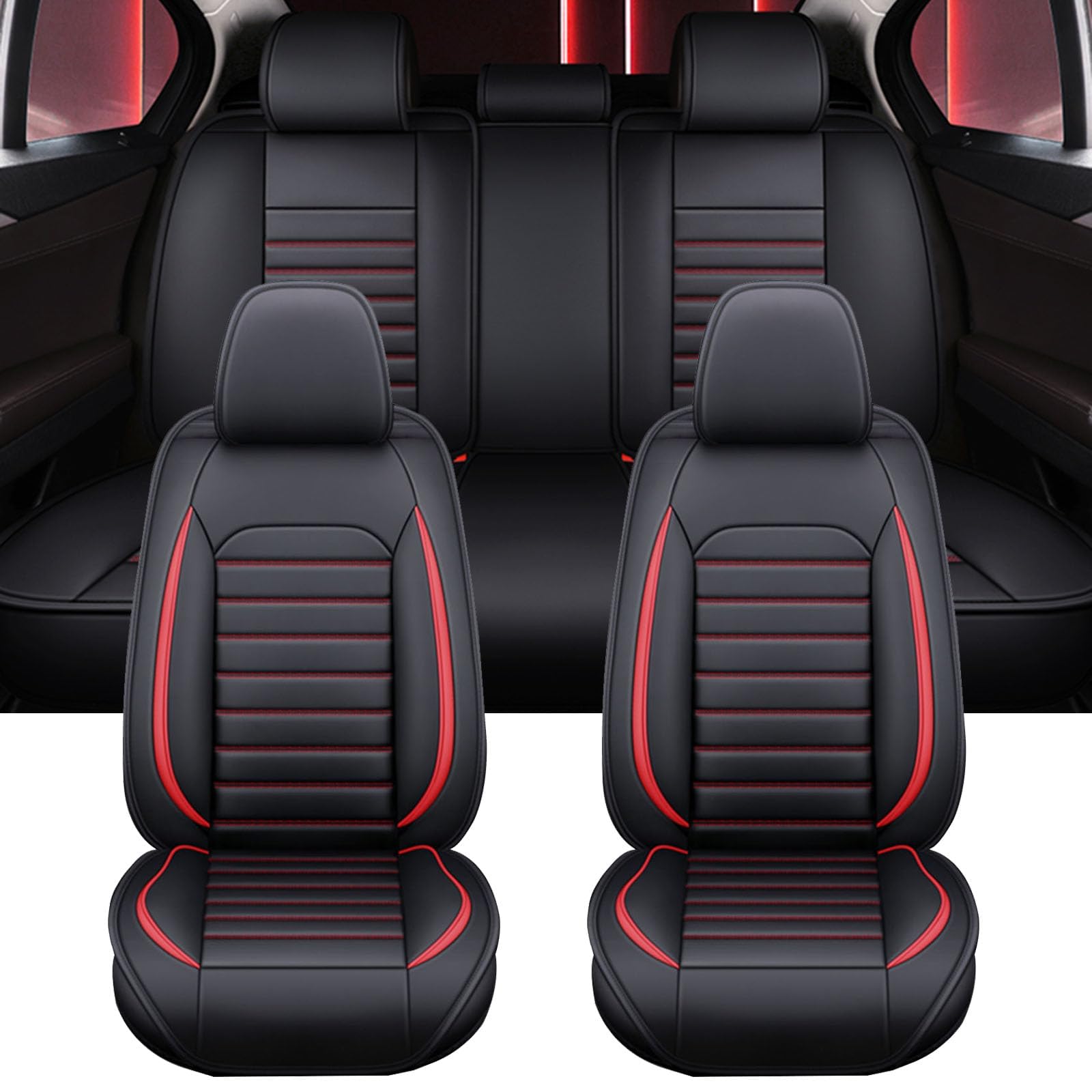 Autostoelhoezen voor Toyota Corolla Touring Sports Wagon, Lederen Autostoelbeschermer, Voor- en Achterbank Stoelhoezenset, Waterdichte Autostoelhoezen Volledige Set,B Black red