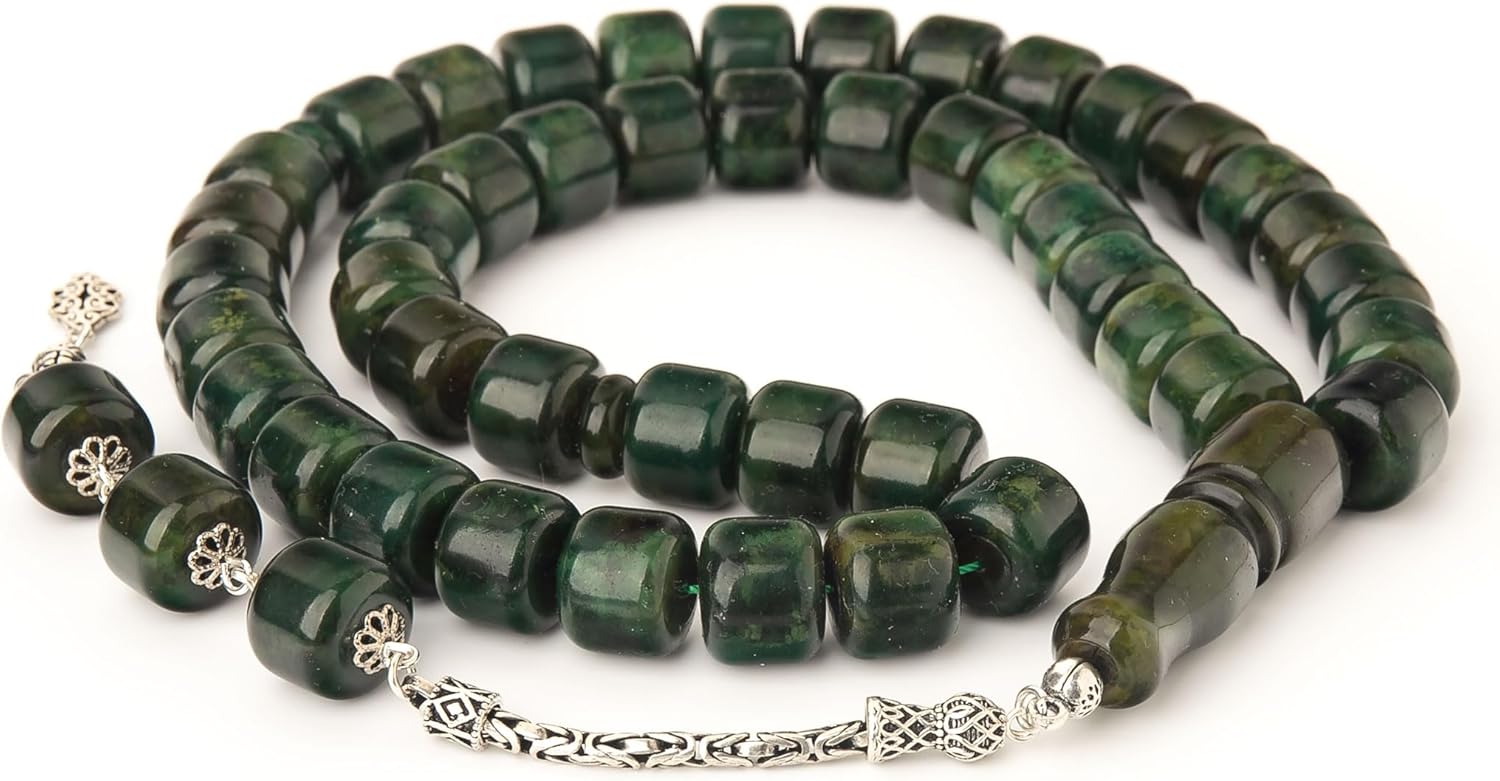 Handmade Amber Misbaha-45 Islamic Prayer Beads,77g-Silver Tassel-Amber Tesbih-Sibha