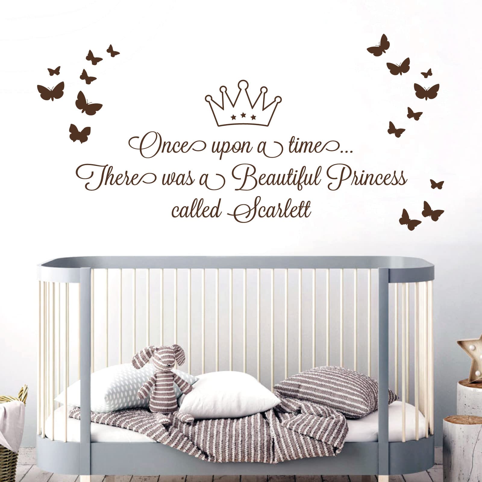 Once Upon a time, There was a Beautiful Princess - Girls Name Nurserty Wall Art Sticker [Large] [Chocolate]