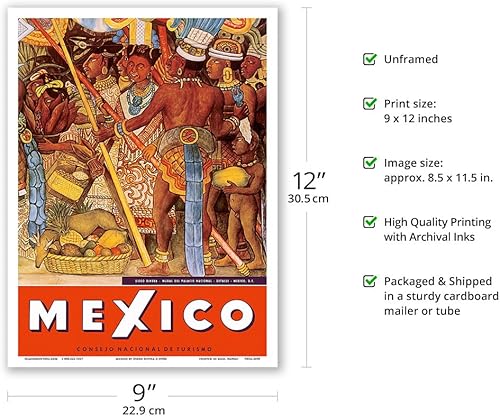Miniatura 2 de México - Azteca indios - Detalle del mural - Palacio Nacional (Palacio Nacional) - Ciudad de México - Póster de viaje vintage por Diego Rivera