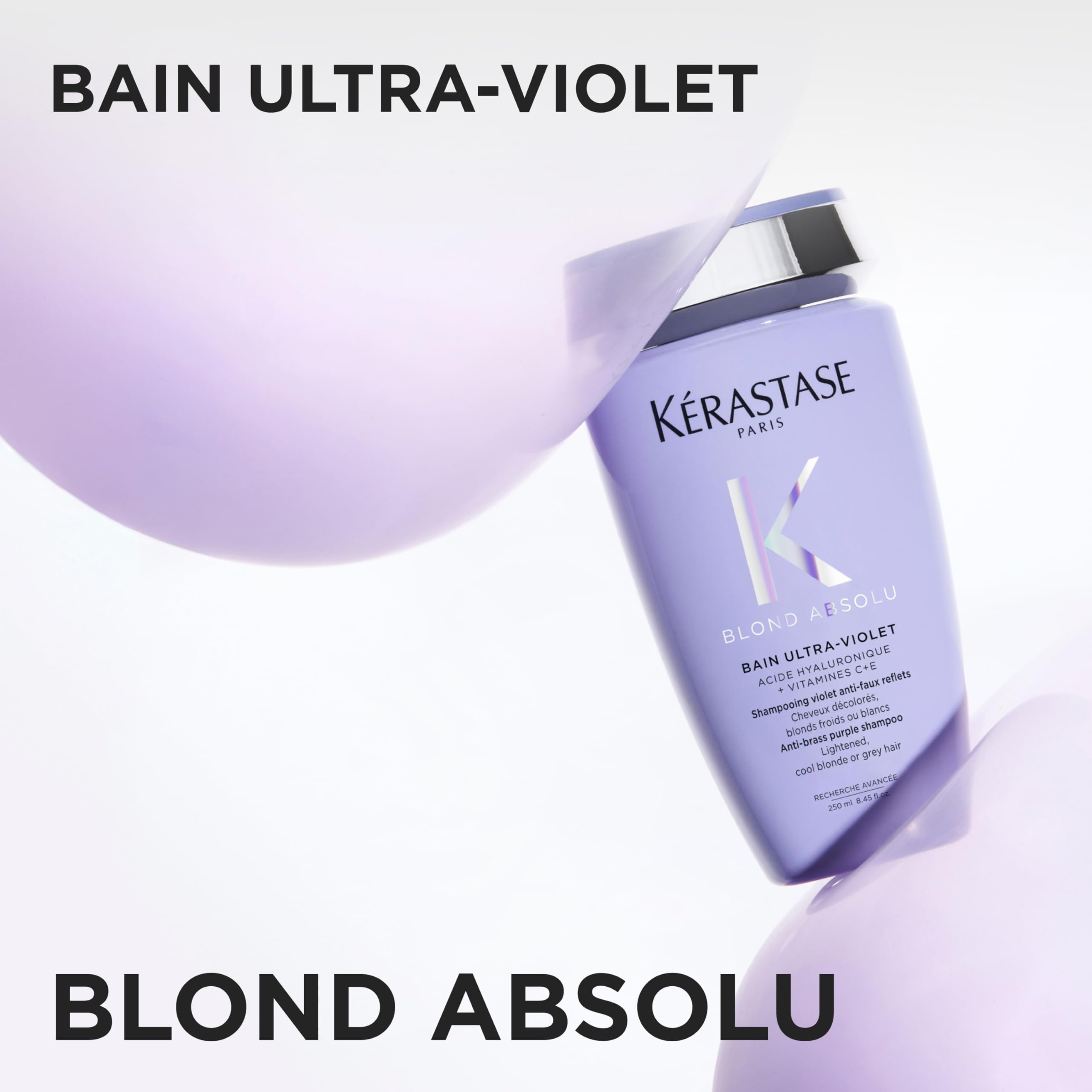 Kérastase Anti-Gelbstich Shampoo für strapaziertes und ausgeblichenes Haar, Haarbad mit Hyaluronsäure, Bain Ultra-Violet, Blond Absolu, 250 ml