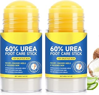60% Urea with 2% Salicylic Acid Urea Foot Care Stick, Foot Cream Moisturizer for Dry Cracked Feet, Knees, Elbows, Hands, Moisturizes and Hydrates, Callus Remover & Skin Softener 1.41oz (2PC, 40G)