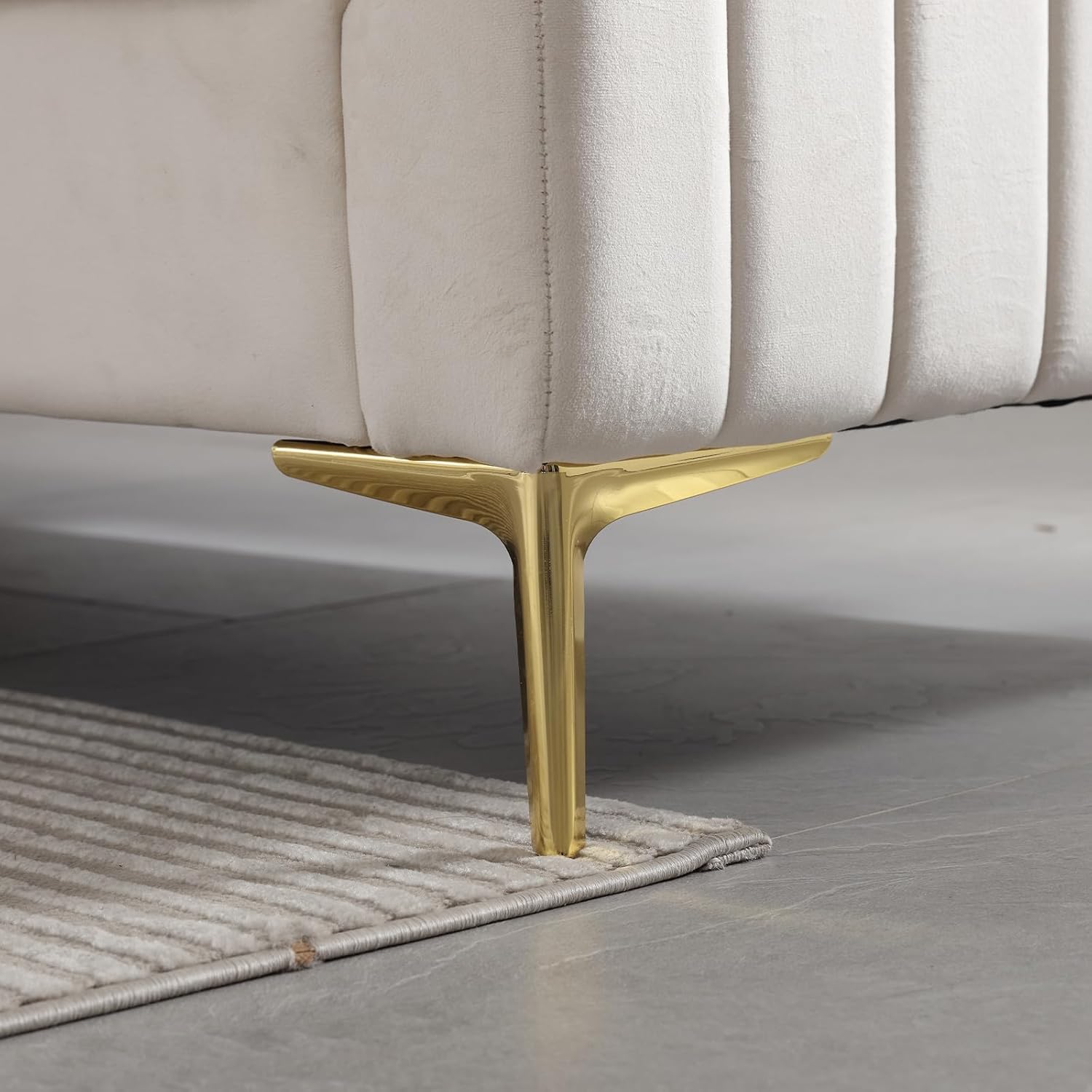 Velvet Accent Chairs Set of 2, Mid Century Modern Side Sofa Chair Comfy Upholstered Arm Chairs Living Room Set Furniture Bedroom Waiting Room Office with Gold Legs (Beige)