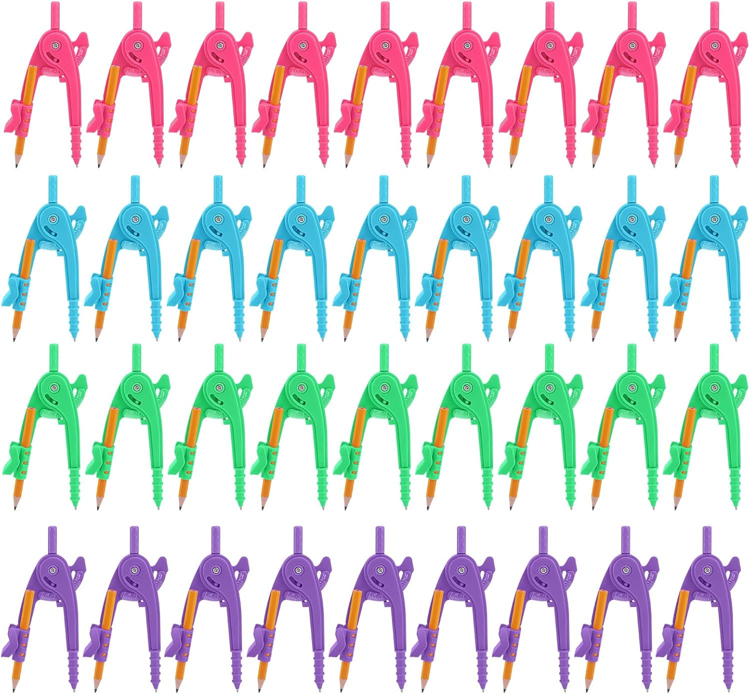 40 Pieces Compass Geometry Tool Multicolour Math Compass Drawing Compass for Geometry Plastic Geometry Compass with Pencil for Student Classroom School Office Drafting Art Drawing (4 Colors, 40 PCS)