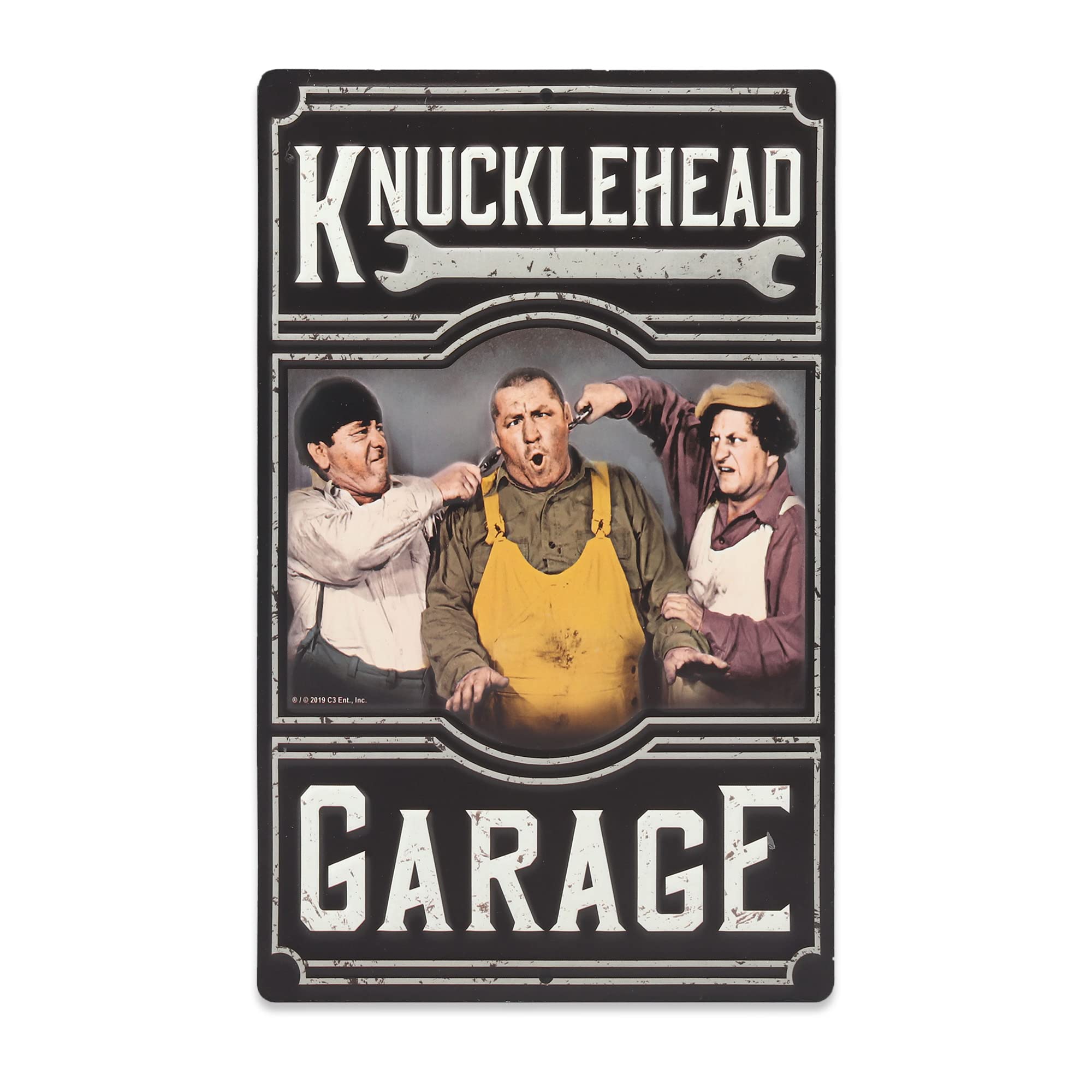 Open Road Brands Black The Three Stooges Knucklehead Garage Metal Wall Art - Vintage Three Stooges Sign For Garage, Shop Or Man Cave
