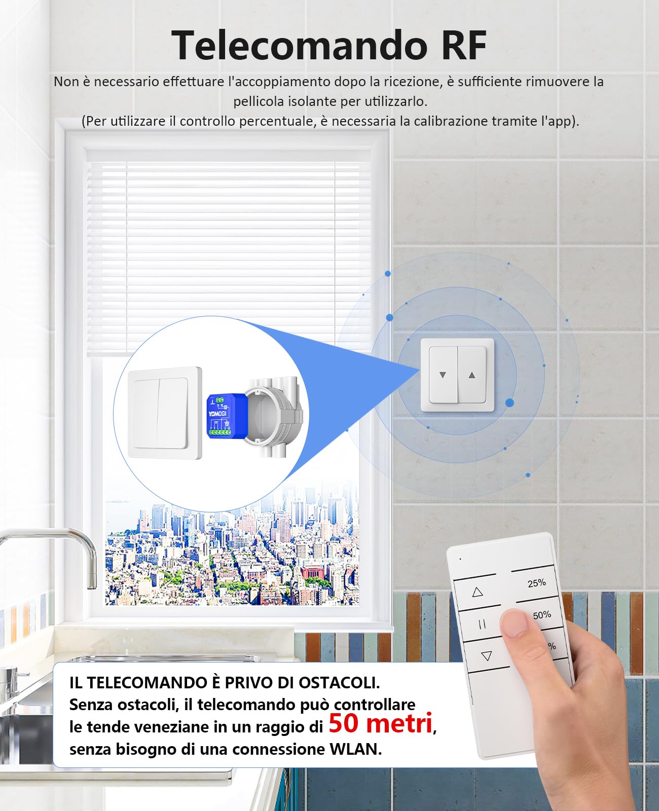 YOMOGI Modulo Tapparelle con Telecomando RF Connesso, Modulo WiFi per Tende Compatibile con Alexa Google Home per Controllo Percentuale,Ccontrollo Vocale, Apertura Regolabile (4)