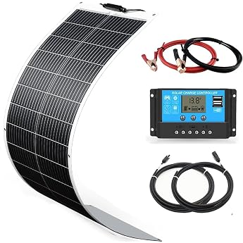 WUZECK Solar Panel Kit Flexible 100 W 12 V Solar System Motorhome Boat | Solar module complete set with 20 A solar charge con