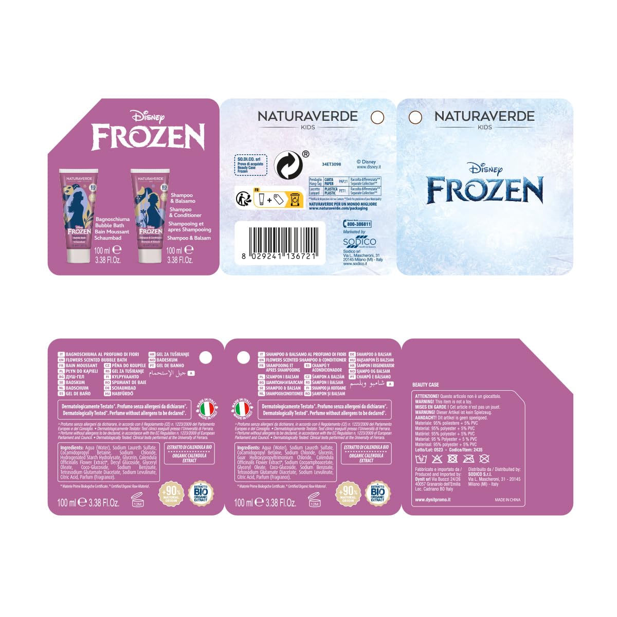 Naturaverde | Kids - Frozen Kit Set 2023, Cofanetto Regalo con Shampoo&Balsamo 100ml, Bagnoschiuma 100ml e Beauty Case, Made in Italy