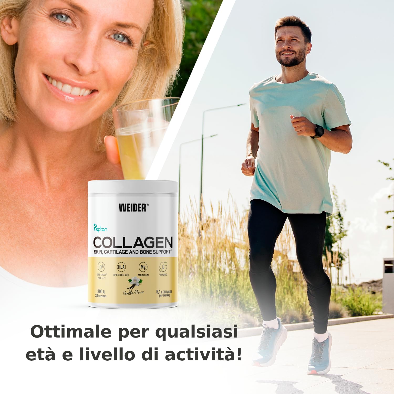 Weider Collagen PACK DUO (2x300g) Vaniglia, Collagene Bovino in Polvere | con Acido Ialuronico, Magnesio e Vitamina C, Peptidi di Collagene 100% Qualità Peptan, Senza Zucchero, Senza Grassi, Keto