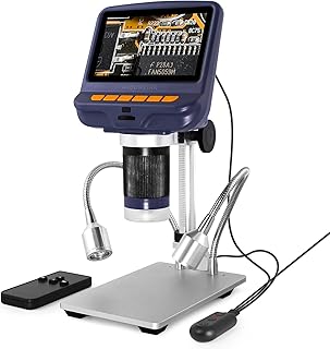 Andonstar AD106S USB Digital Microscope with 4.3 inch LCD Screen, 200X for Circuit Board Soldering, Coin Microscope Camera with 8 Adjustable LED Lights, Metal Stand, Windows Compatible