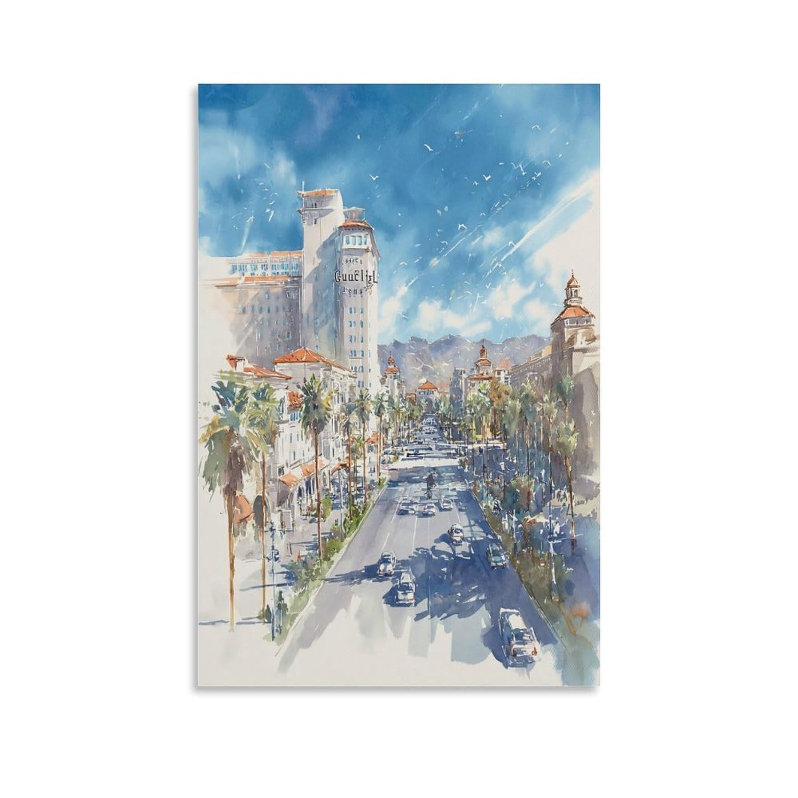 XWYMXZ Las Vegas Lake Nevada 20x30inch(50x75cm) Vintage Travel Poster Watercolor Canvas Art