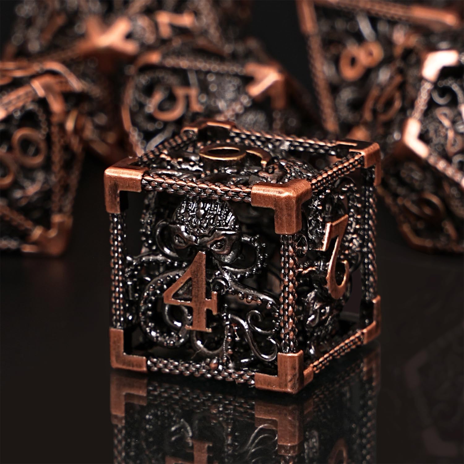 Dragon Cthulhu Metal D&D Dice Set - 7 PCS Hollow Polyhedral Dice for Dungeons and Dragon, Warhammer, Savage World Tabletop Games