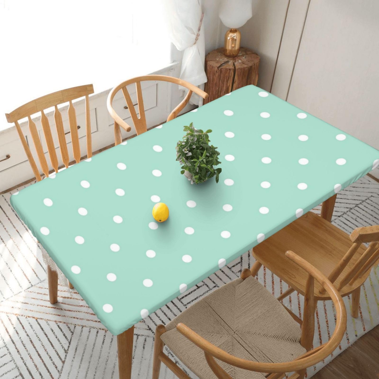 BNVSADC Green Polka Dot Printed 5FT Tablecloth Polyester Kitchen Water Resistant Table Cloth Dining Table Decoration Table Covers, 152x76 CM
