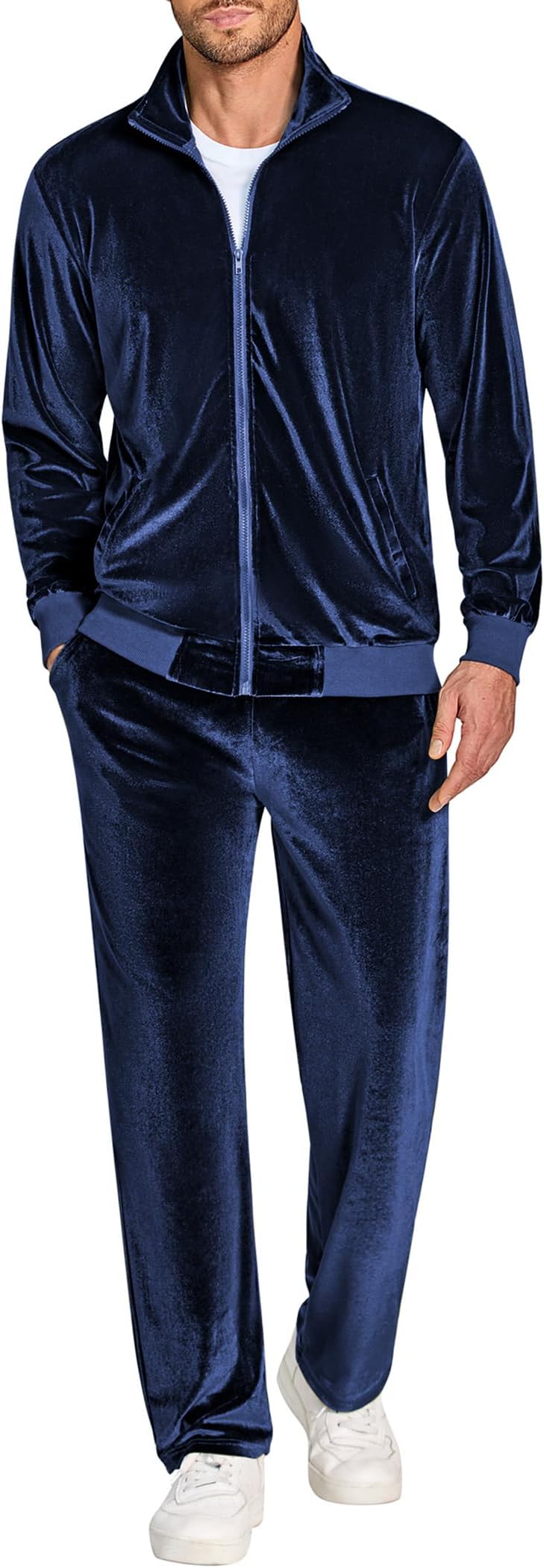 Mens 2 Piece Velour Tracksuit Full Zip Jackets Pants Velvet Jogging Suits Sweatsuit Set