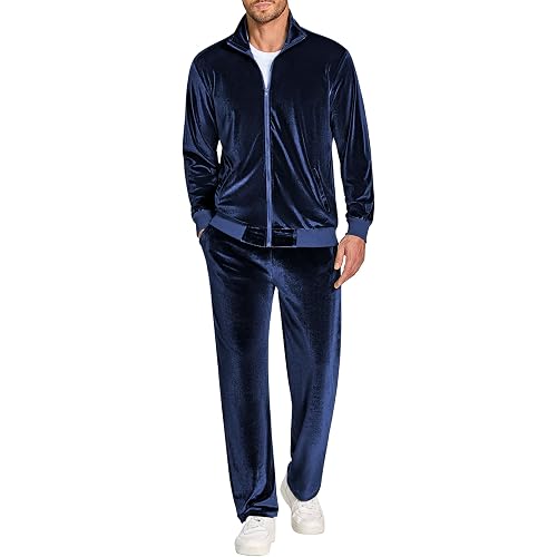 COOFANDY Mens 2 Piece Velour Tracksuit Full Zip Jackets Pants Velvet Jogging Suits Sweatsuit Set