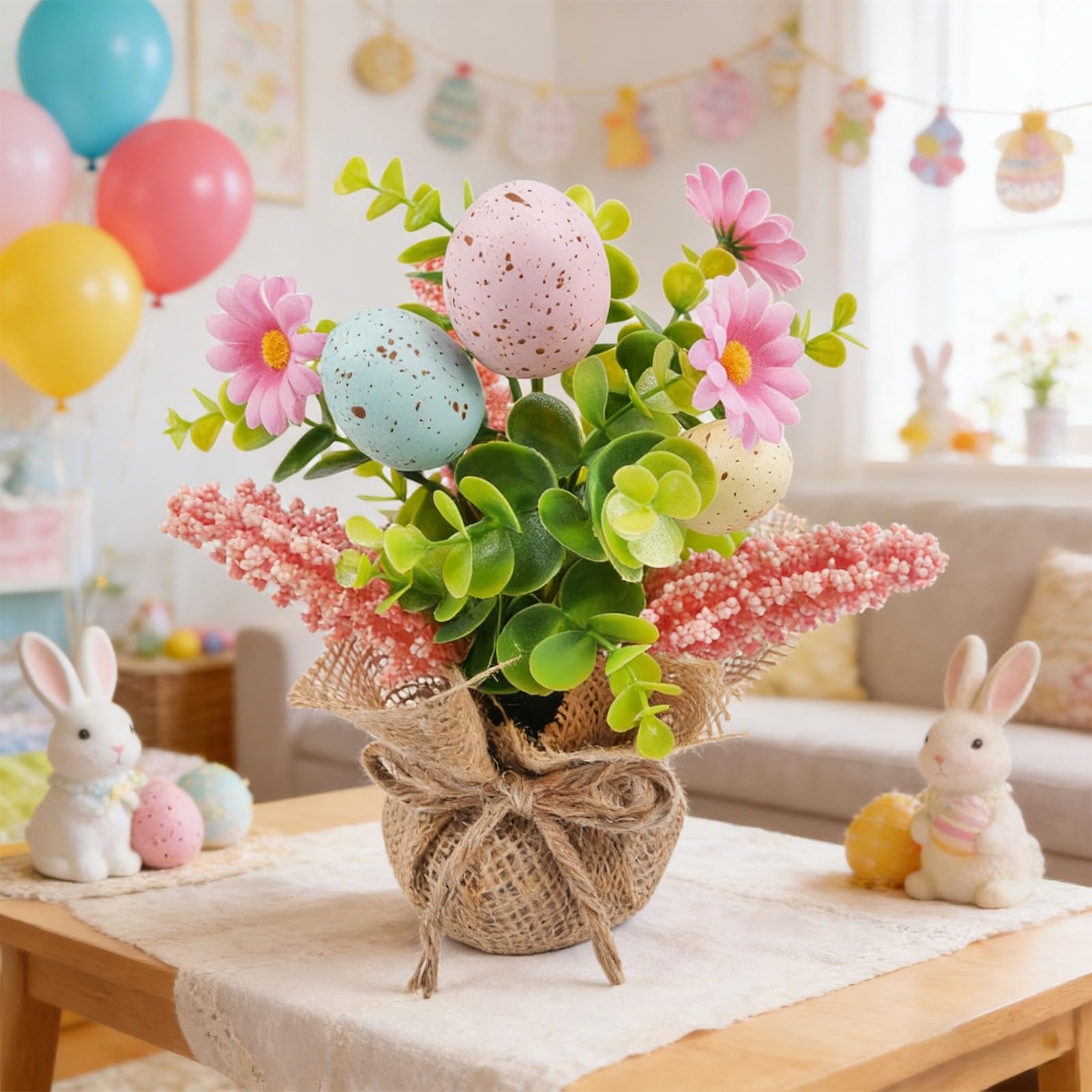 Huevo de Pascua de plantas artificiales para exteriores, con huevos de Pascua adecuados para chimeneas y decoraciones navideñas del hogar y el interior.