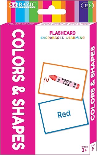 BAZIC - Tarjetas flash de colores y formas, doble cara con nombre de imagen con ilustraciones, juego de tarjetas de comprensión, (36 por paquete), 1