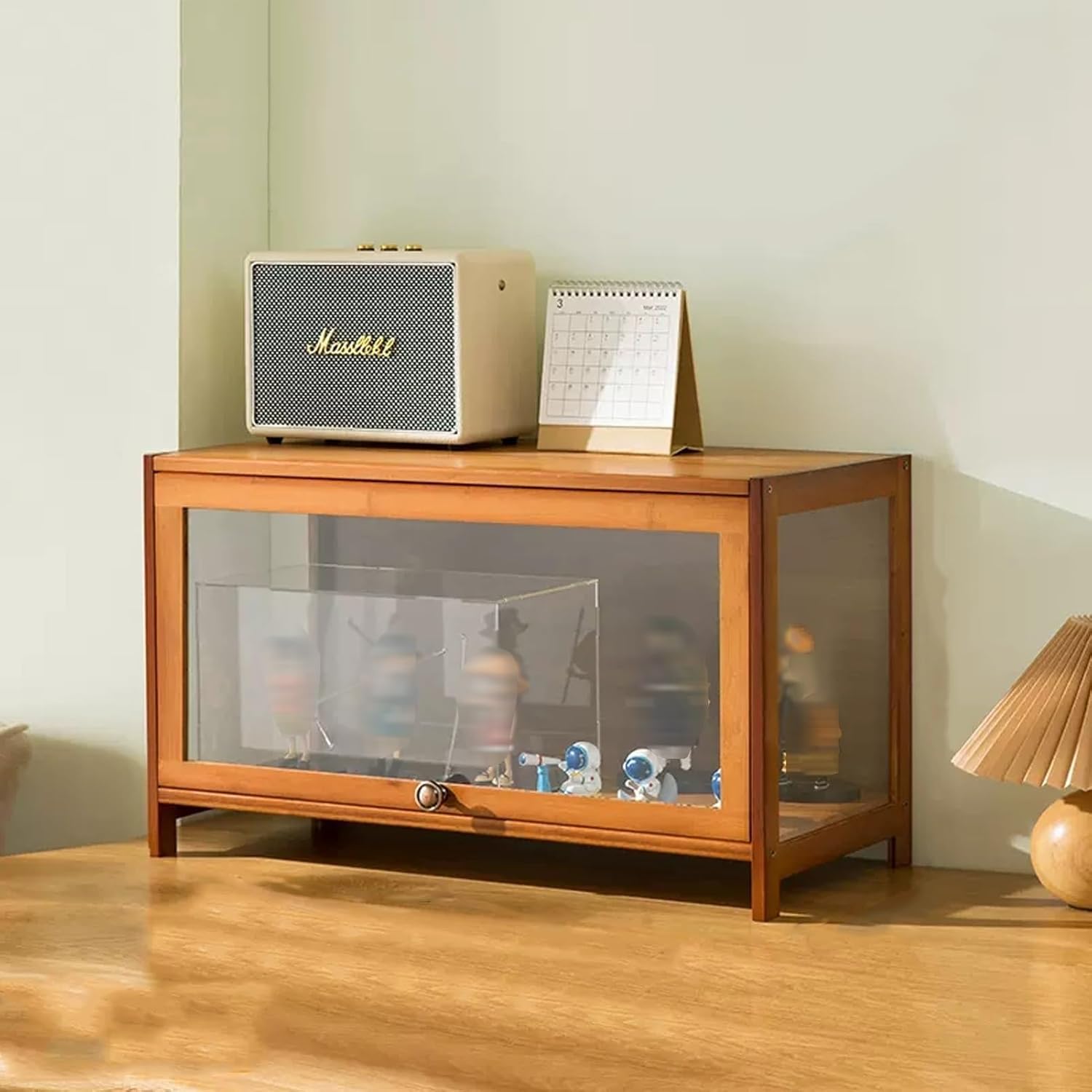 Acrylic Display Case, Display Cabinets for Collectables, Curio Cabinet Made of Natural Bamboo Material, Flip-top Door Design, Strong Load-bearing Capacity, and Easy Care(Light brown,80*32*106cm)