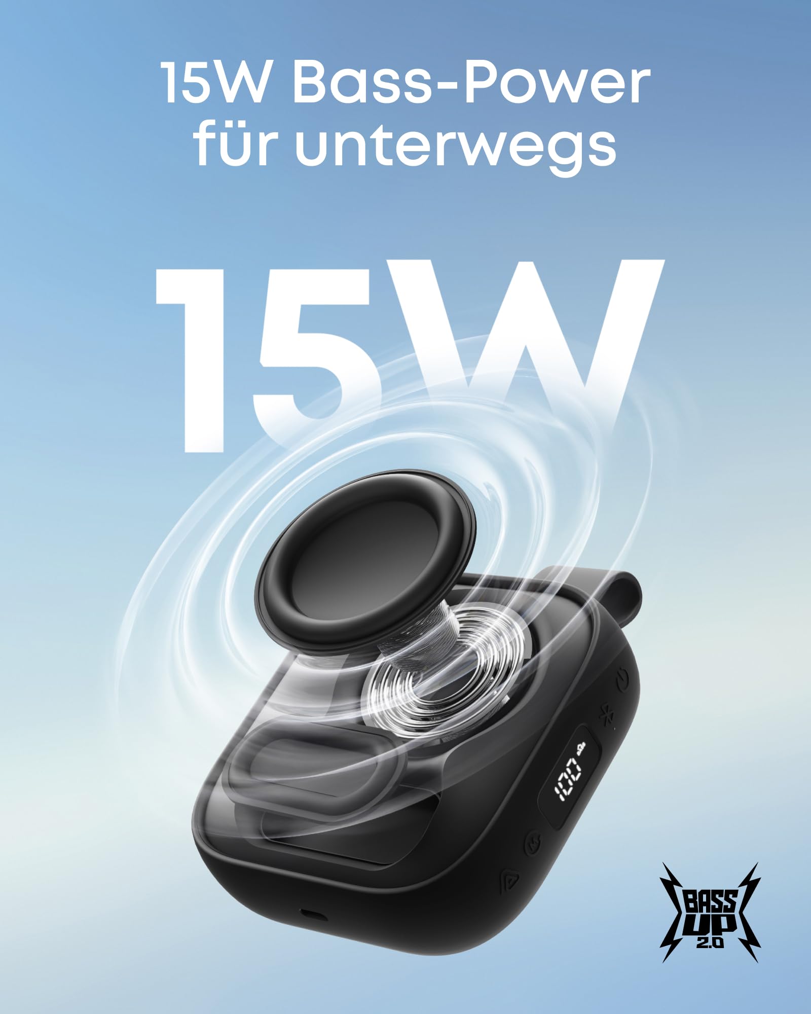 soundcore Boom Go 3i by Anker, tragbarer Lautsprecher mit 15W Sound, 24h Spielzeit, BassUp 2.0, Ladefunktion, Bluetooth 6.0, RGB Lichtshow, IP68 wasserfester Lautsprecher zum Wandern/Campen (Schwarz)
