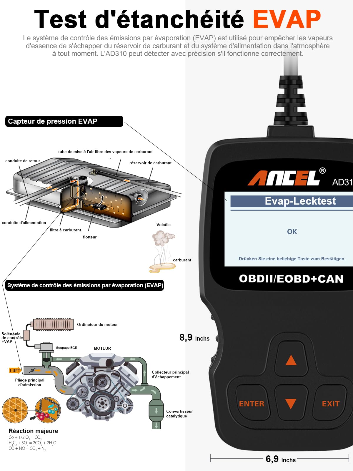 Ancel AD310 Valise Diagnostic Auto Multimarque, Universel OBD2 Diagnostic Voiture Français, Lecteur de Code d'erreur de Moteur, Valise Effacer Defaut Voiture pour BMW Peugeot VW Véhicules après 2000