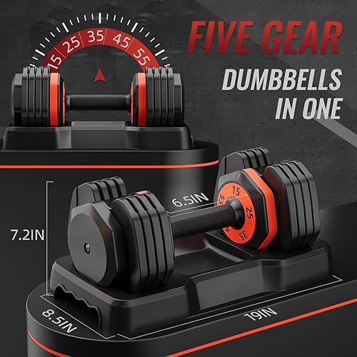 Vista 13 de Adjustable Dumbbells,Adjustable Dumbbell Set, 5 in 1 Free Weight Dumbbell,Fast Adjust Weight with Anti-Slip Handle and Tray for Full Body Workout