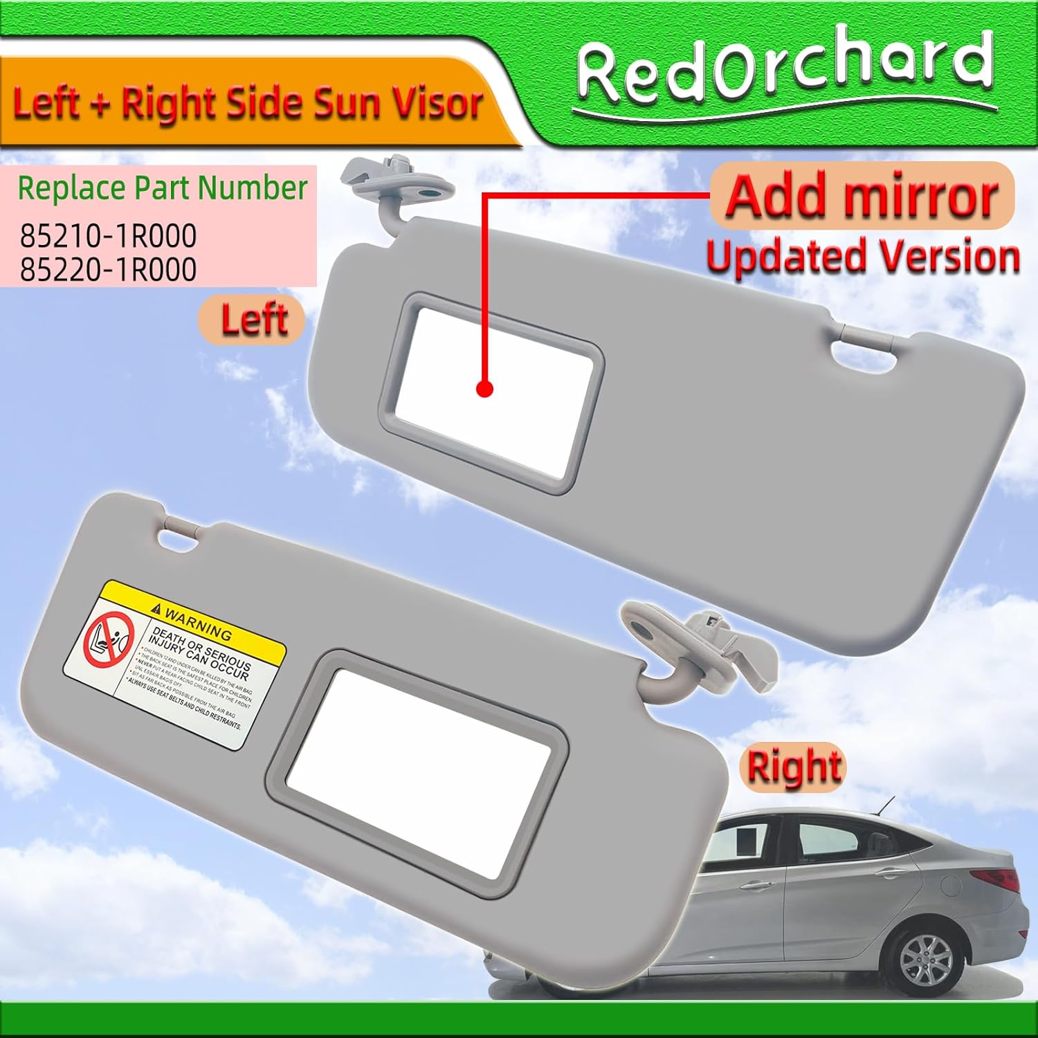 Driver & Passenger Side Sun Visor Both with Makeup Mirror Fit for Hyundai Accent 1E 2011 2012 2013 2014 2015 Replace 85210-1R000 85220-1R000 Front Left Right Protection Shade Sunshade Gray