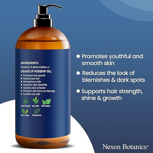 Miniatura 5 de Nexon Botanics Aceite orgánico de rosa mosqueta para rostro 8 fl oz - Aceite de Gua Sha - Aceite facial para masaje Gua Sha - Aceite de rosa