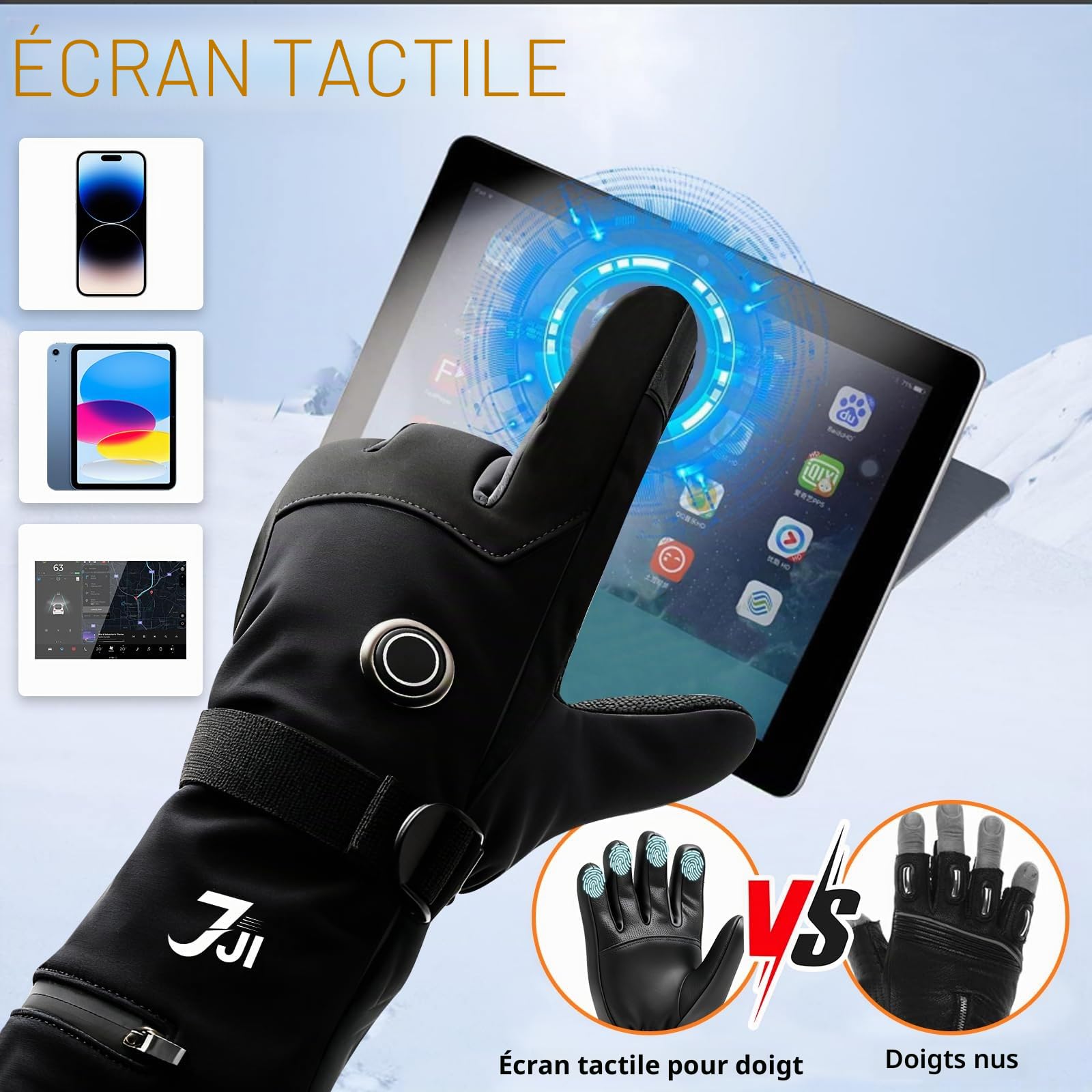 Gants Chauffants pour Homme et Femme, Rechargeables avec 3 Modes de température, Batterie de 3000 mAh, Chauffe-Mains imperméables, pour Le Ski, Le Camping