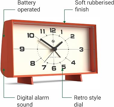 NEWGATE Wideboy Alarm Clock | Rectangular Retro Design | Pumpkin Orange | Mid-Century dial | Ideal for Bedside, Desk, Mantel or Shelf | Retro Bedroom & Office Accessory