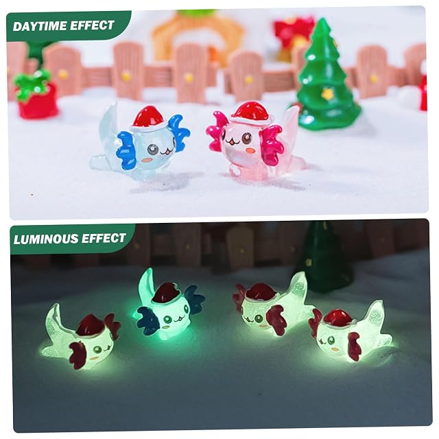 Foto 2 de 7 de AZIDWERYQ Mini animales de resina, 50 piezas de mini juguete luminoso Axolotl con sombrero de Navidad