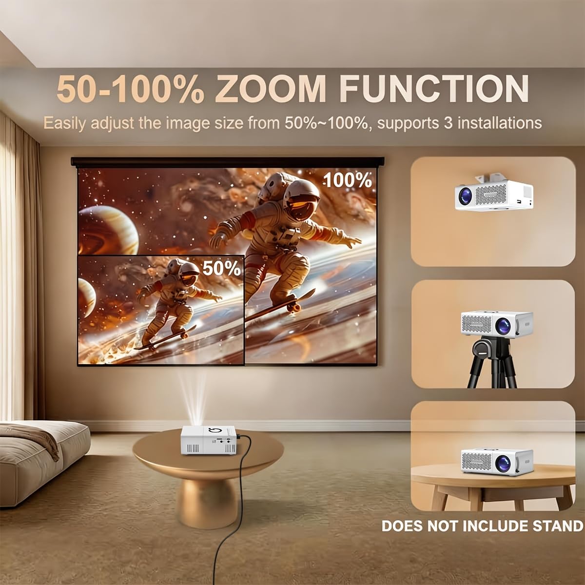 Proiettore di film portatile, supporta uscita 720p con risoluzione 240p, consente la funzione di proiezione in movimento, scelta ideale per cinema all'aperto e feste in giardino, supporta la consegna