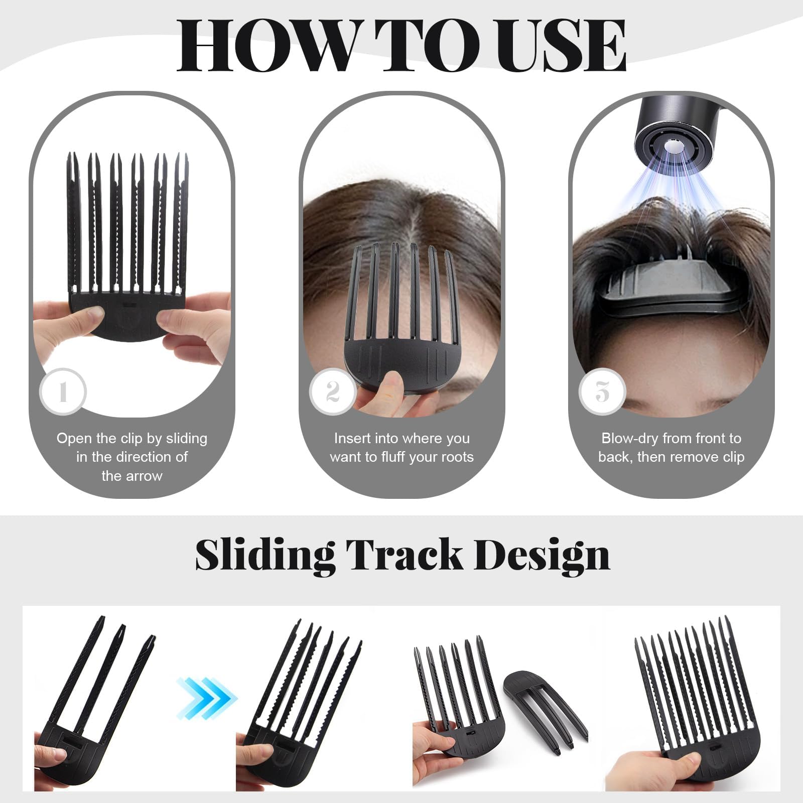 Clip Del Volume Della Radice,4 pezzi clip per radice capelli,Clip per Capelli per Sollevamento Radice,Volume per l'attaccatura dei capelli,Pettine Per Radici Volume Dei Capelli Ricci (Nero)