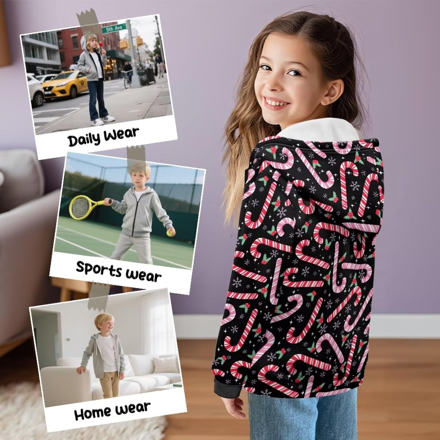 Christmas Sweatshirt Kids Zip Up Hoodies for Boys Girls Hooded Sweatshirt Size 6-16 Years