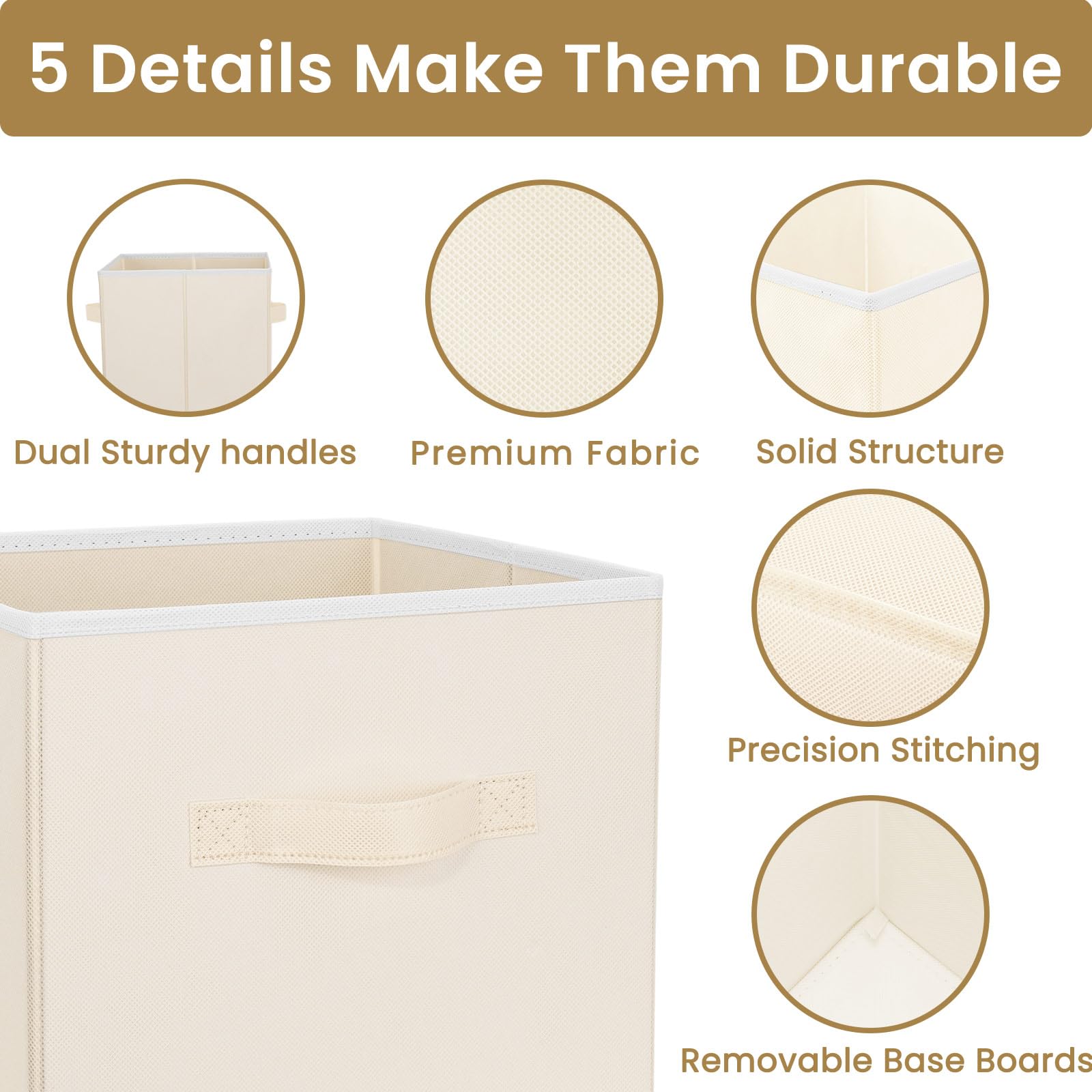 Cubi portaoggetti da 28 cm (set da 10), contenitori pieghevoli in tessuto con doppi manici, organizer per vestiti, giocattoli, coperte, filati, ufficio, aula e camera da letto (beige)