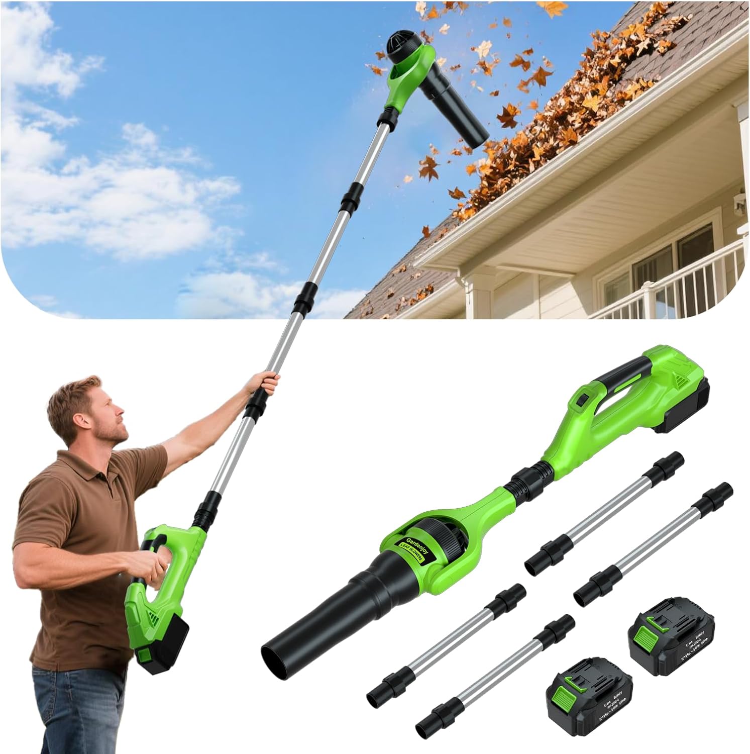 Leaf Blower Cordless,21V | 96" Electric Leaf Blower with 2 x 3.0Ah Batteries 3 Speed Modes 500CFM/180MPH Handheld Battery Powered Blower for Lawn Care Yard Patio Dust Snow Car Interior Garage Cleaning