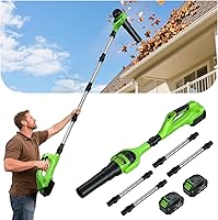 GardenJoy 21V Cordless Leaf Blower 96" Extension 500CFM/180MPH 2x3.0Ah Batteries Lightweight for Gutters Yard Car Cleaning