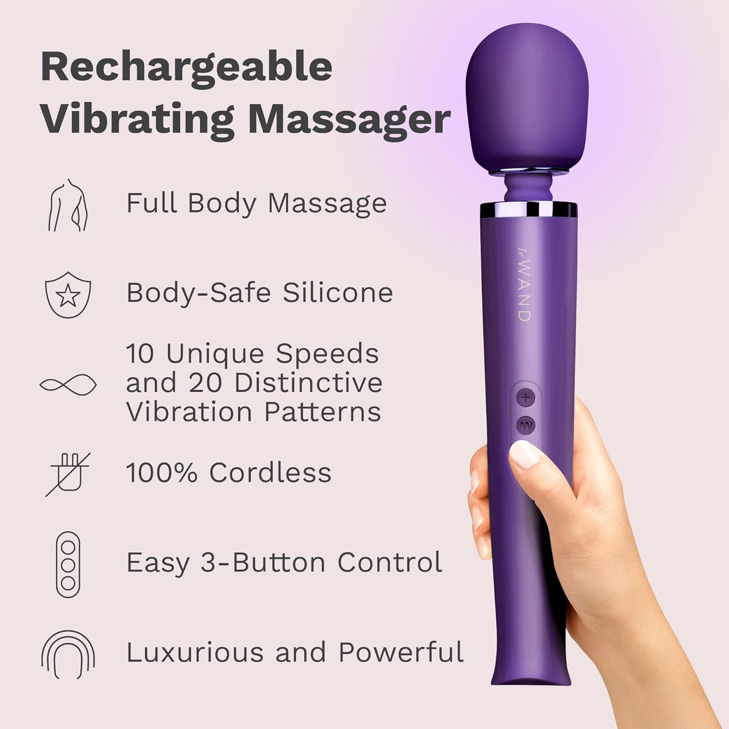 Le Wand Sex Toys Rechargeable Wand Massager for Women, 10 Speed Super Strong Vibrations with 20 Patterns, Clitoral Vibrator, Womens Adult Toy – Purple