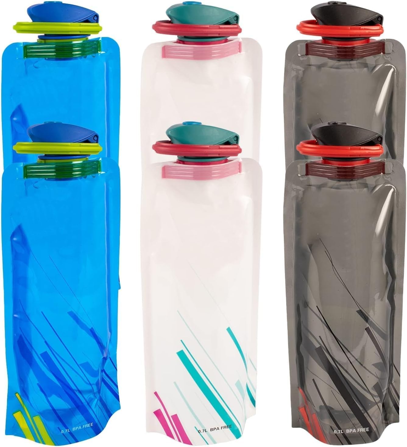 Jinora 3 Pack Collapsible Water Bottles for Travel – 20oz Foldable Water Bottle with Carabiner,Leakproof BPA-Free Water Jup, Portable Reusable Water Bottle for Hiking,Sports,Camping,Biking