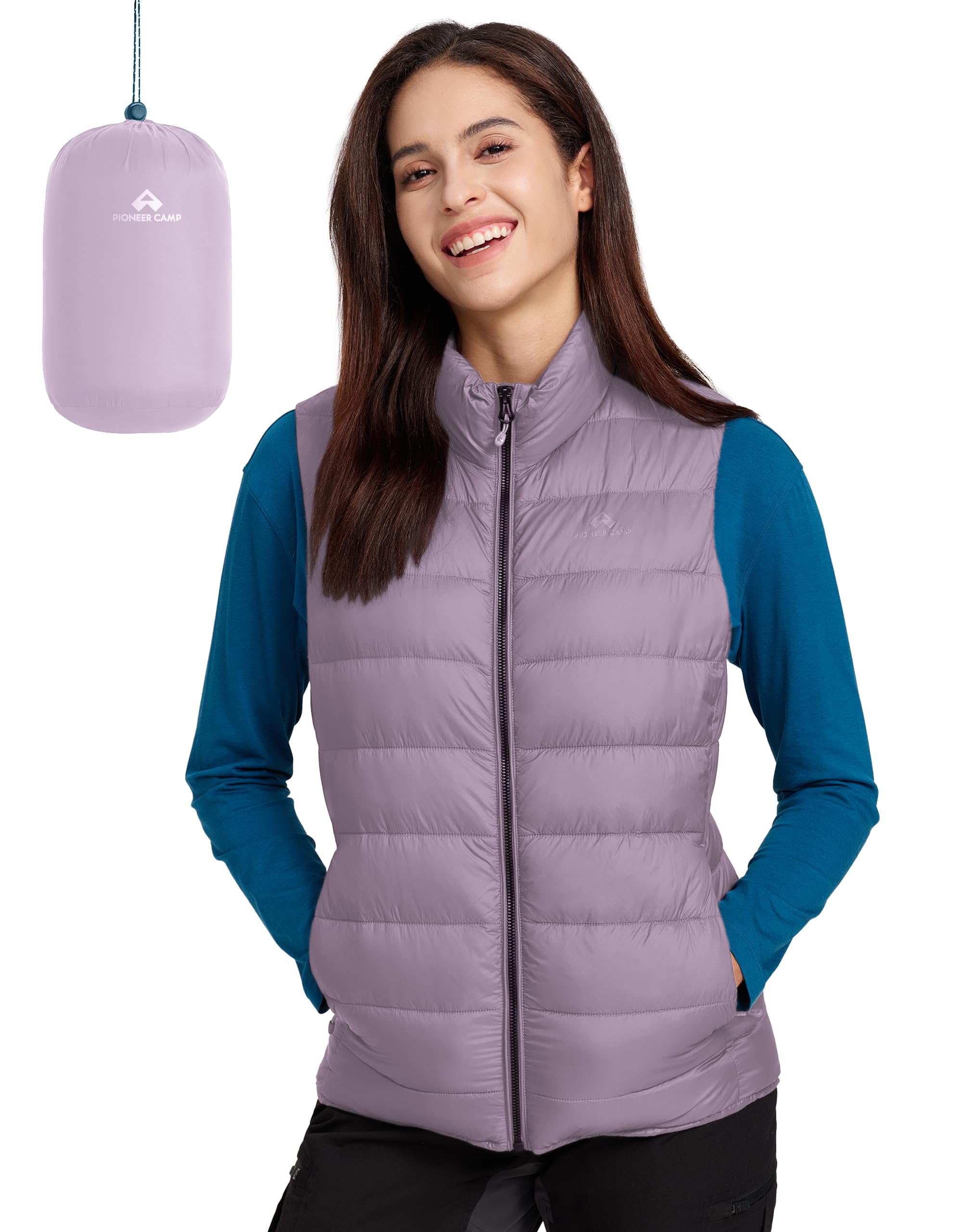 Pioneer Camp Chaleco acolchado para mujer, ligero, plegable, sin mangas, acolchado, con cremallera, cálido, para invierno, para exteriores