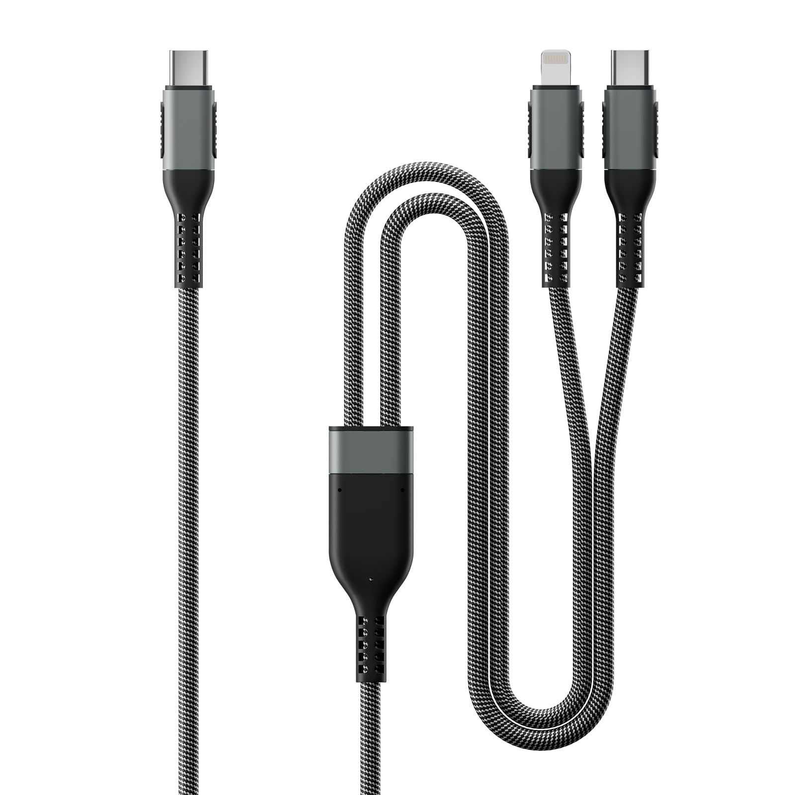 2 in 1 USB C to USB C/Lightning Cable 100W Max 6FT 1Pack,Multi Cable Simultaneous Fast Charging Compatible with MacBook Air/Pro/iPad/iPhone 17/16/15/14/13/12/11 Series,Galaxy S26/S25/24 Series/Pixel