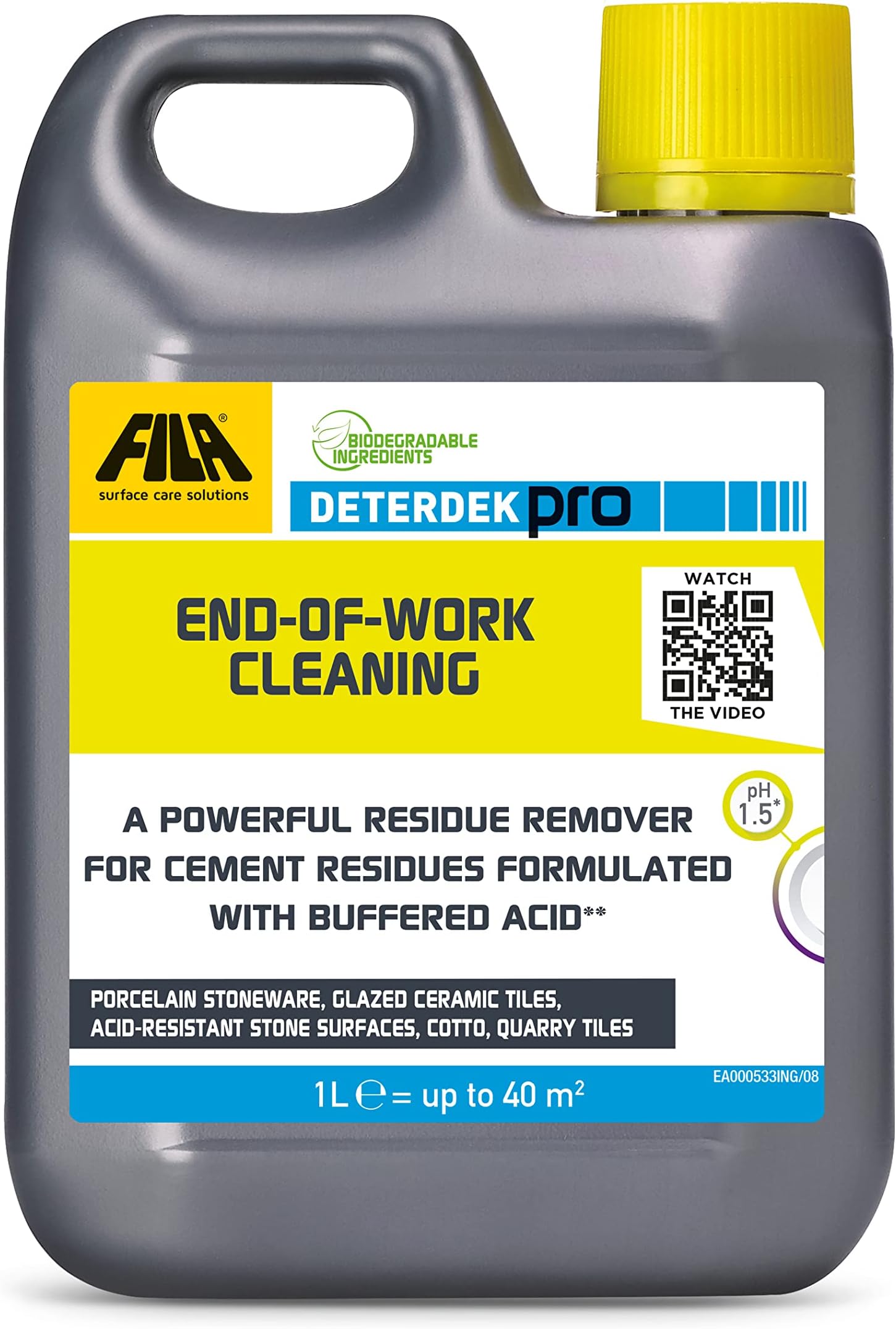 – DETERDEK PRO, Cement Remover and Brick Acid Cleaner, Efflorescence Remover, Strong Patio Cleaner, Ideal for Porcelain Tile, 1L