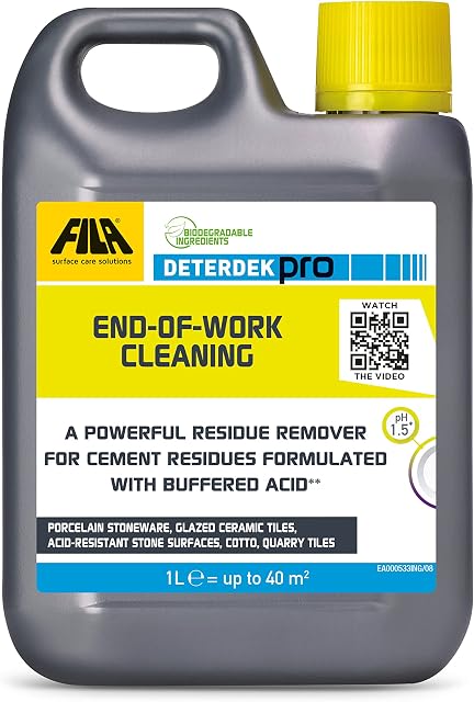 FILA Surface Care Solutions, DETERDEK PRO, Cement Remover and Brick Acid Cleaner, Efflorescence Remover, Strong Patio Cleaner, Ideal for Porcelain Tile, 1L