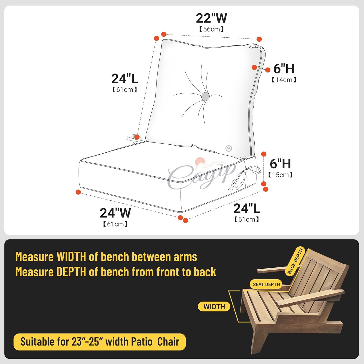 Deep Seat Pillow and High Back Chair Cushions Outdoor Water Repellent Replacement Patio Seating Cushions,Seat 24"x24"x6",Back 22"x24"x6",Floral, White Peony