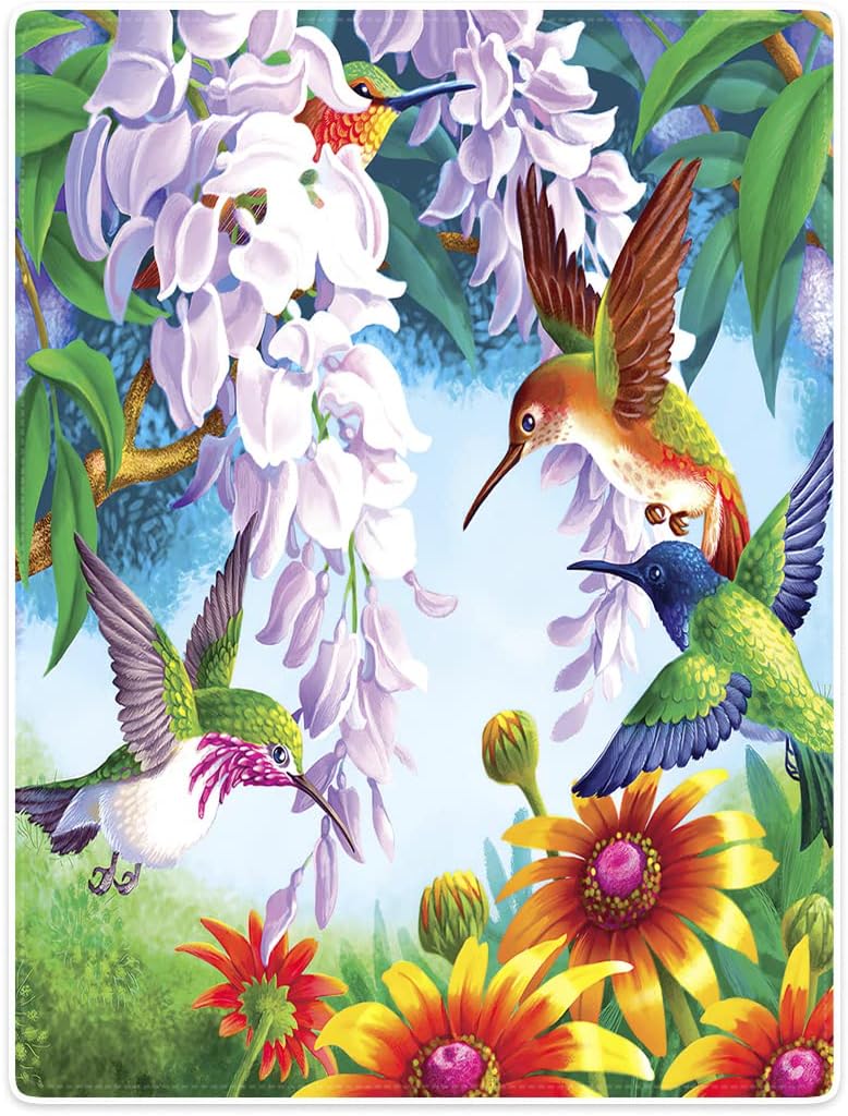 KLRIGR 60"x80" Blanket Plush Throw Soft Warm Flannel Blankets for Couch Hummingbird Flower