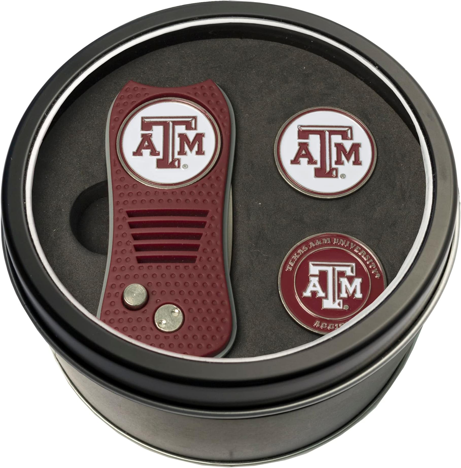 NCAA Gift Set Switchblade Divot Tool with 3 Double-Sided Magnetic Ball Markers, Patented Single Prong Design, Causes Less Damage to Greens, Switchblade Mechanism