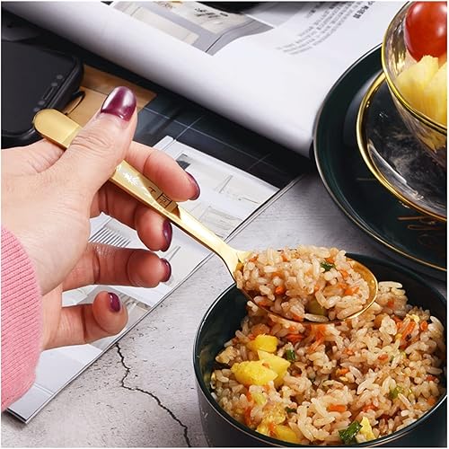 Miniatura 6 de Cuchara de sopa de acero inoxidable, cuchara creativa de titanio gruesa y profunda, cuchara de postre, cuchara de fondo plano, cucharón de sopa