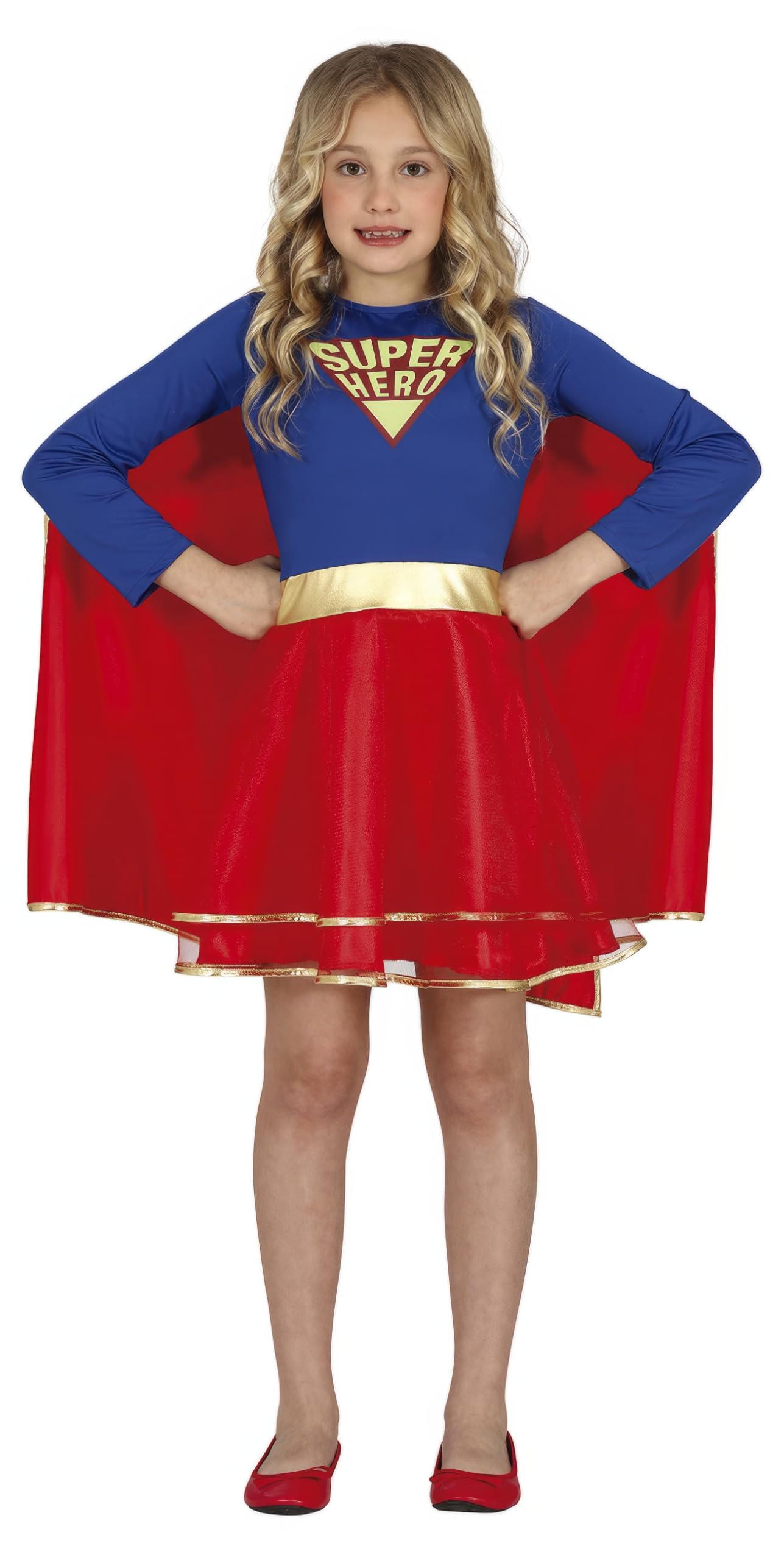 FIESTAS GUIRCA Super Hero Fancy Dress Costume for Girls - Blue and Red Dress and Super Hero Cape for Teenagers 14-16 Years