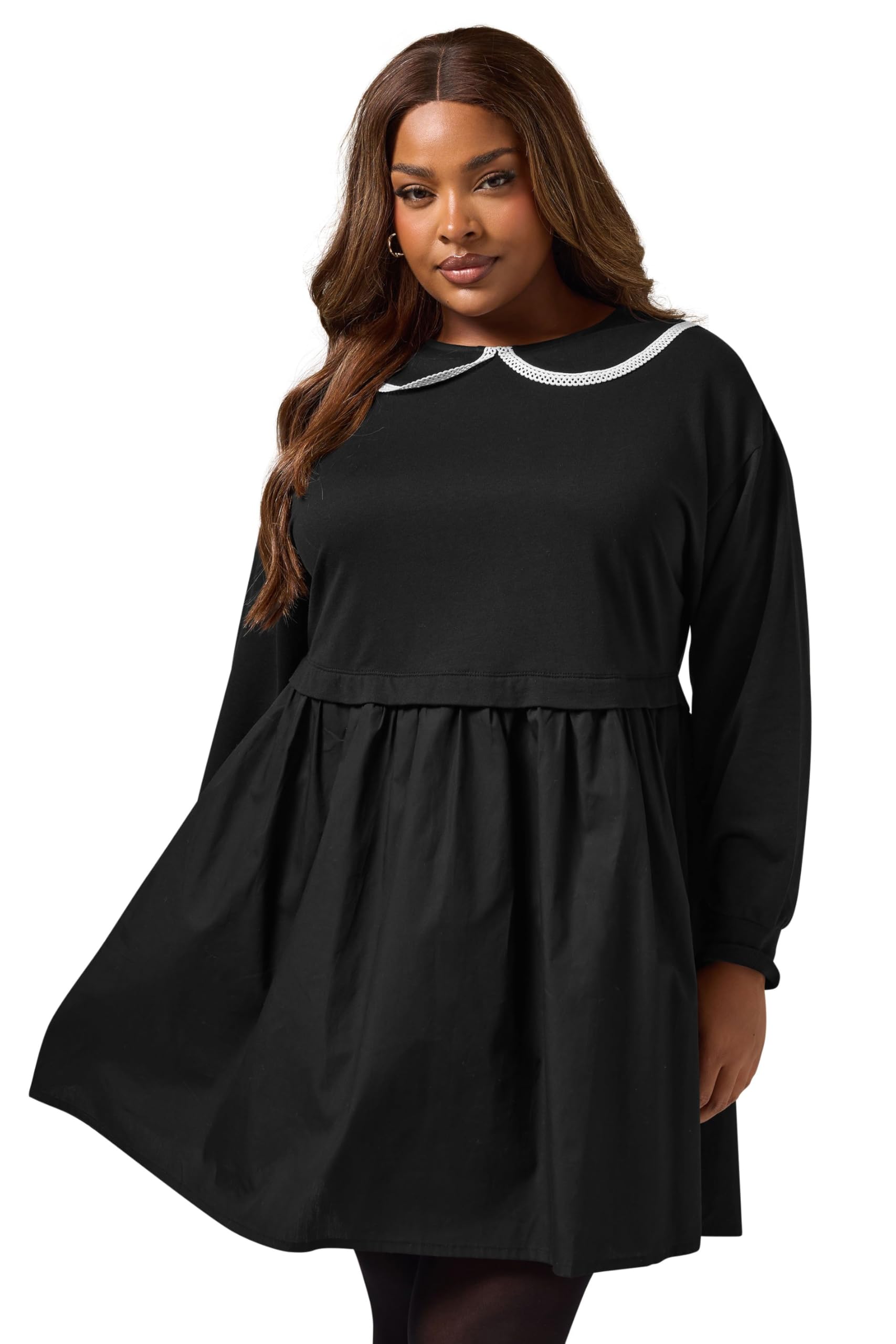 Yours Women's Black Curve Poplin 2-In-1 Jumper Dress - Plus Size Curve