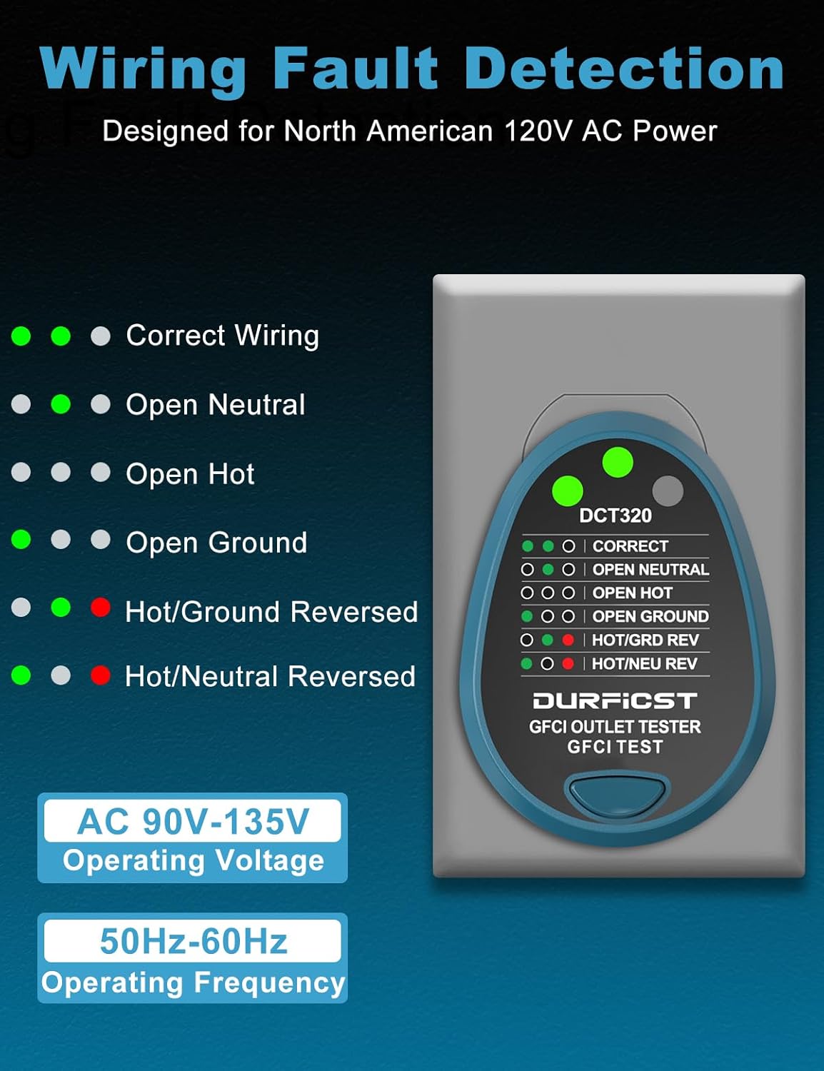DURFICST Circuit Breaker Finder with GFCI Outlet Tester, 90-135V NCV Electrical Circuit Tracer Tool with LCD Display & Buzzer Alarm for Electricians/DIY, Includes Adapters and Carrying Case